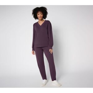 SUNNYLiFE Women's Set Sz M Cozy Knit French Terry Top & Pants Purple A720376